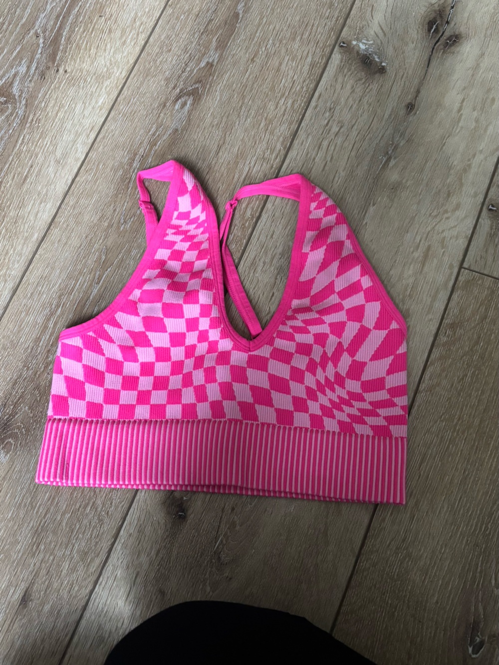 Garage Pink Checker Knit Crop Bralette